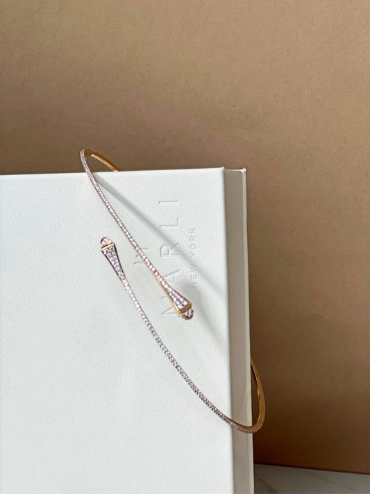 Marli Cleo Full Diamond Slim Slip-On Necklace in Rose Gold