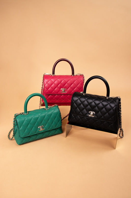 Chanel Small Coco Handle in Green, Raspberry, & Black