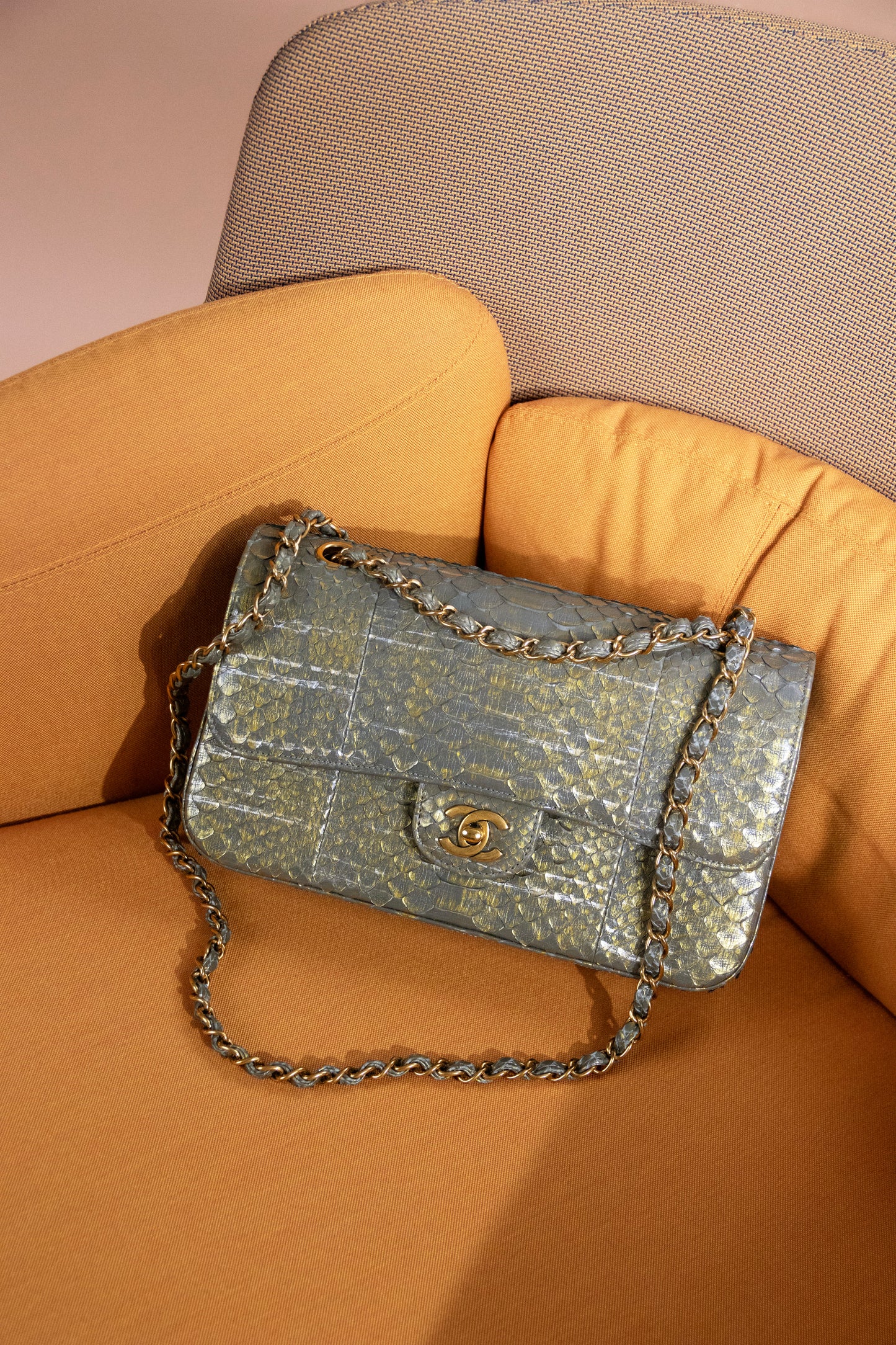 Chanel Medium Metallic Python Flap Bag