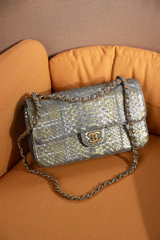 Chanel Medium Metallic Python Flap Bag