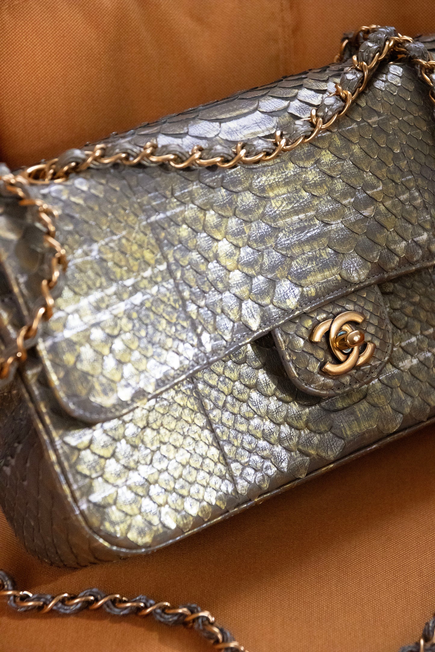 Chanel Medium Metallic Python Flap Bag