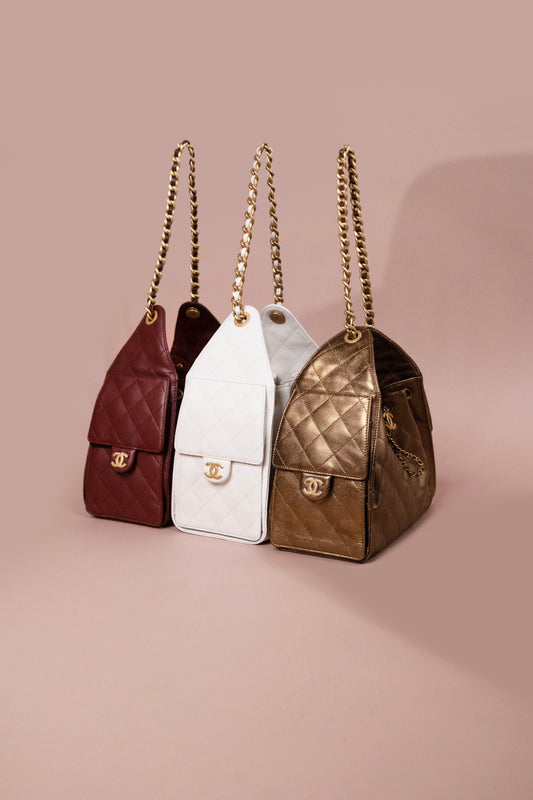 Chanel Hobo 25 Bags in Burgundy, White, & Gold Metallic
