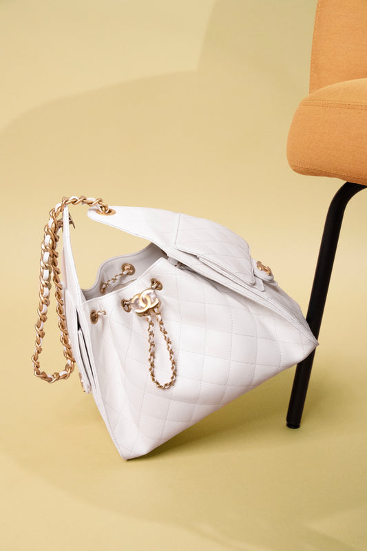 Chanel White Hobo 25 Bag