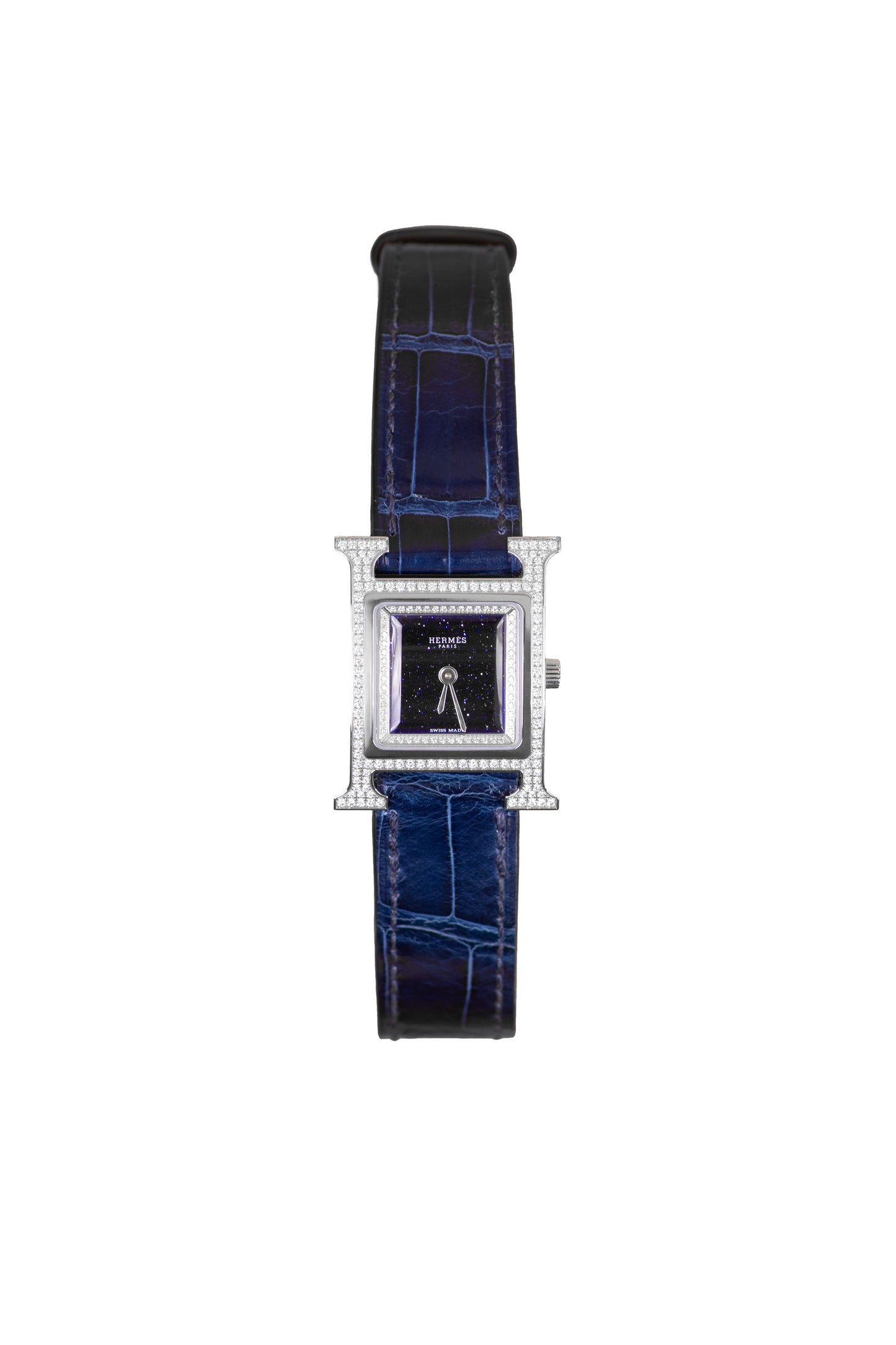 Hermes Diamond Set Heure H Watch in White Gold and Sapphire Blue