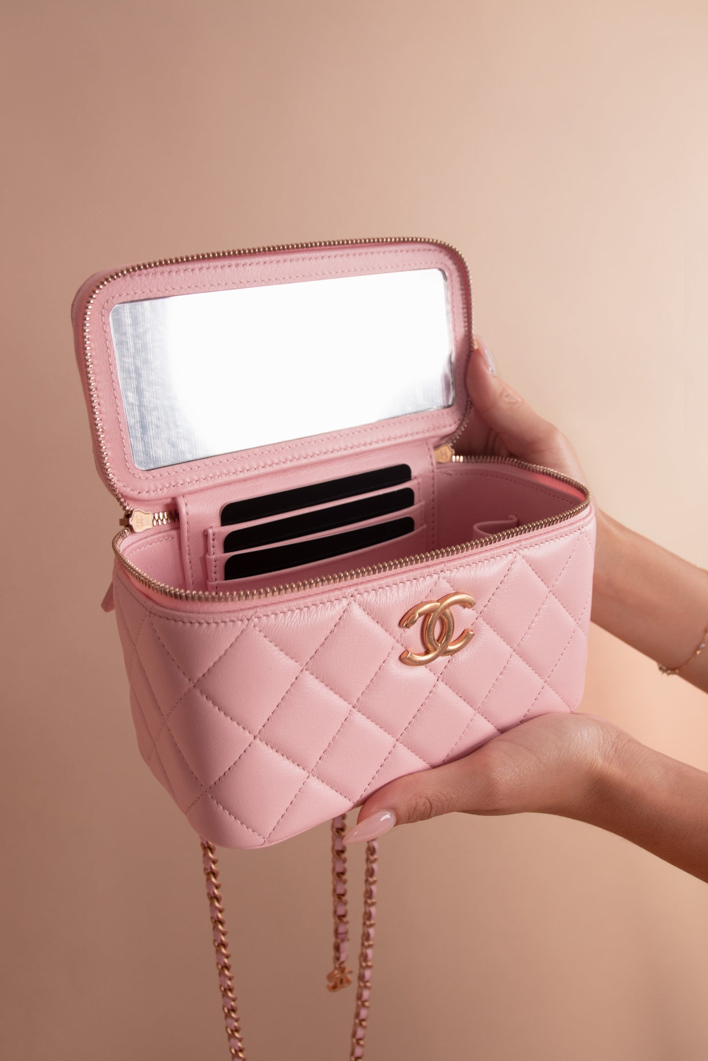 Chanel Vanity Case with Chain in Light Pink