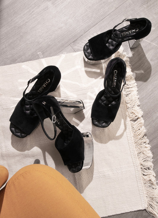 Chanel Black Mirror Platform Sandals