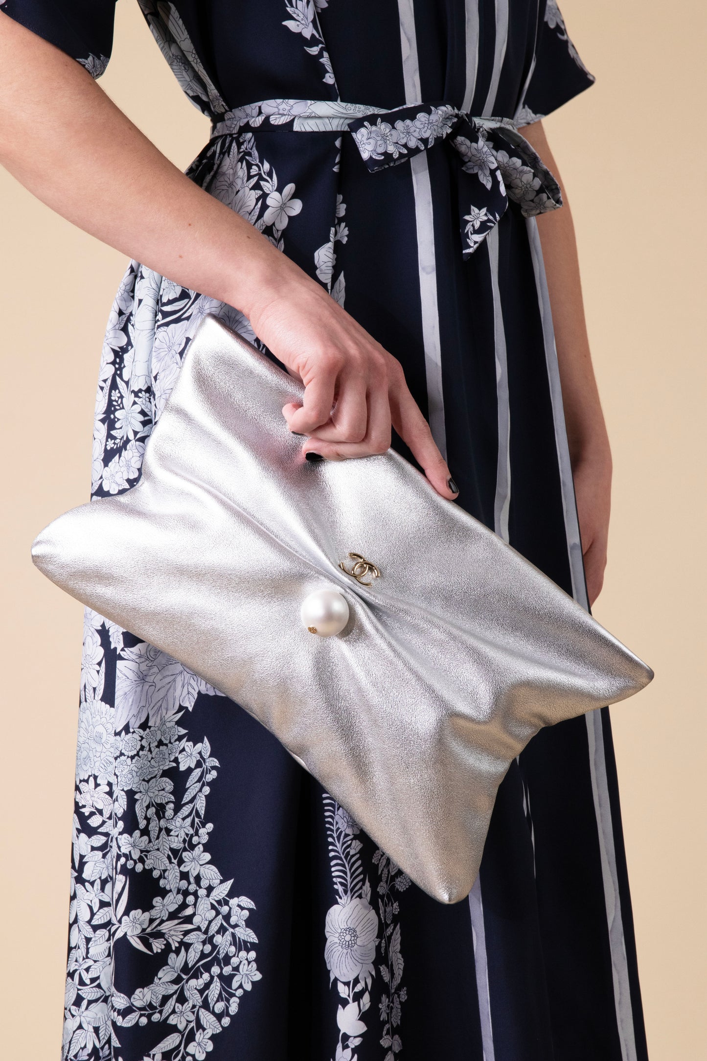 Chanel Silver Metallic Clutch