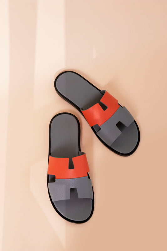 Hermès Izmir Sandals in Orange Poppy/Gris Brume