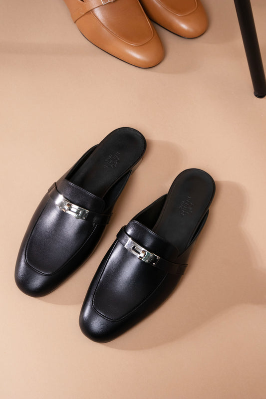 Hermès Black Oz Mules PHW