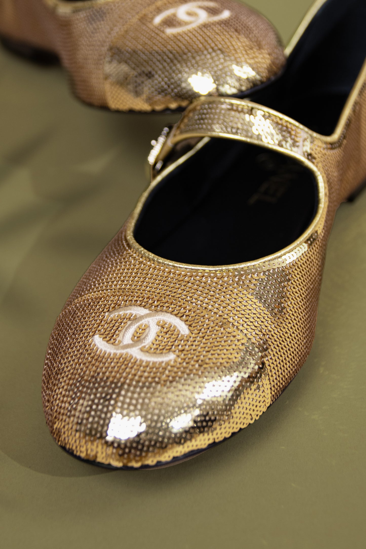 Chanel Gold Sequins Mary Janes