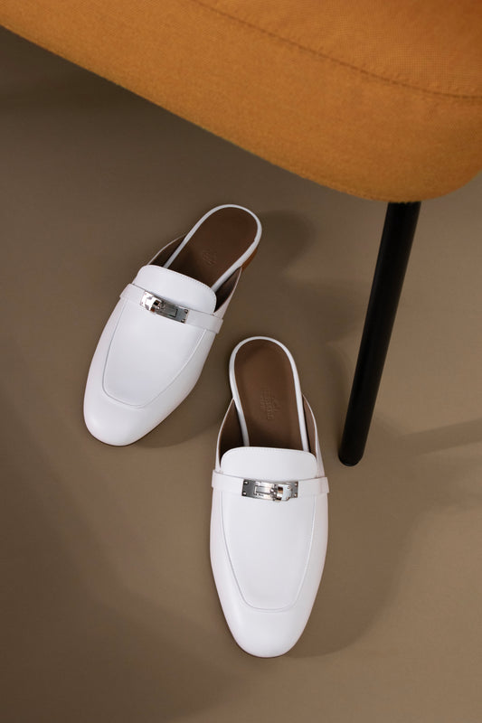 Hermès Oz Mules in White PHW