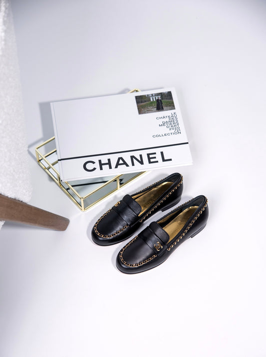 Chanel Black CC Moccasins Loafers with GHW