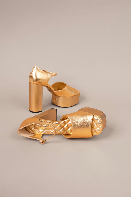 Chanel Gold Platform Sandals