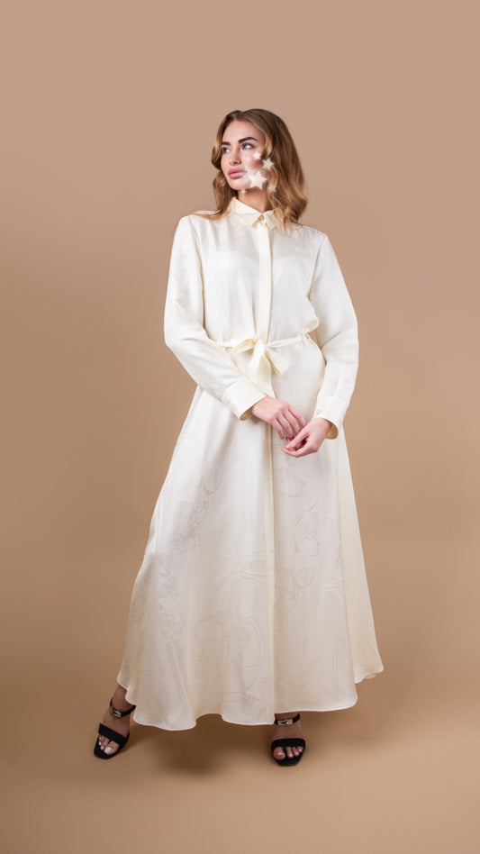 Hermès "Jacquard en Desorde" Long Shirt Dress in Blanc Casse