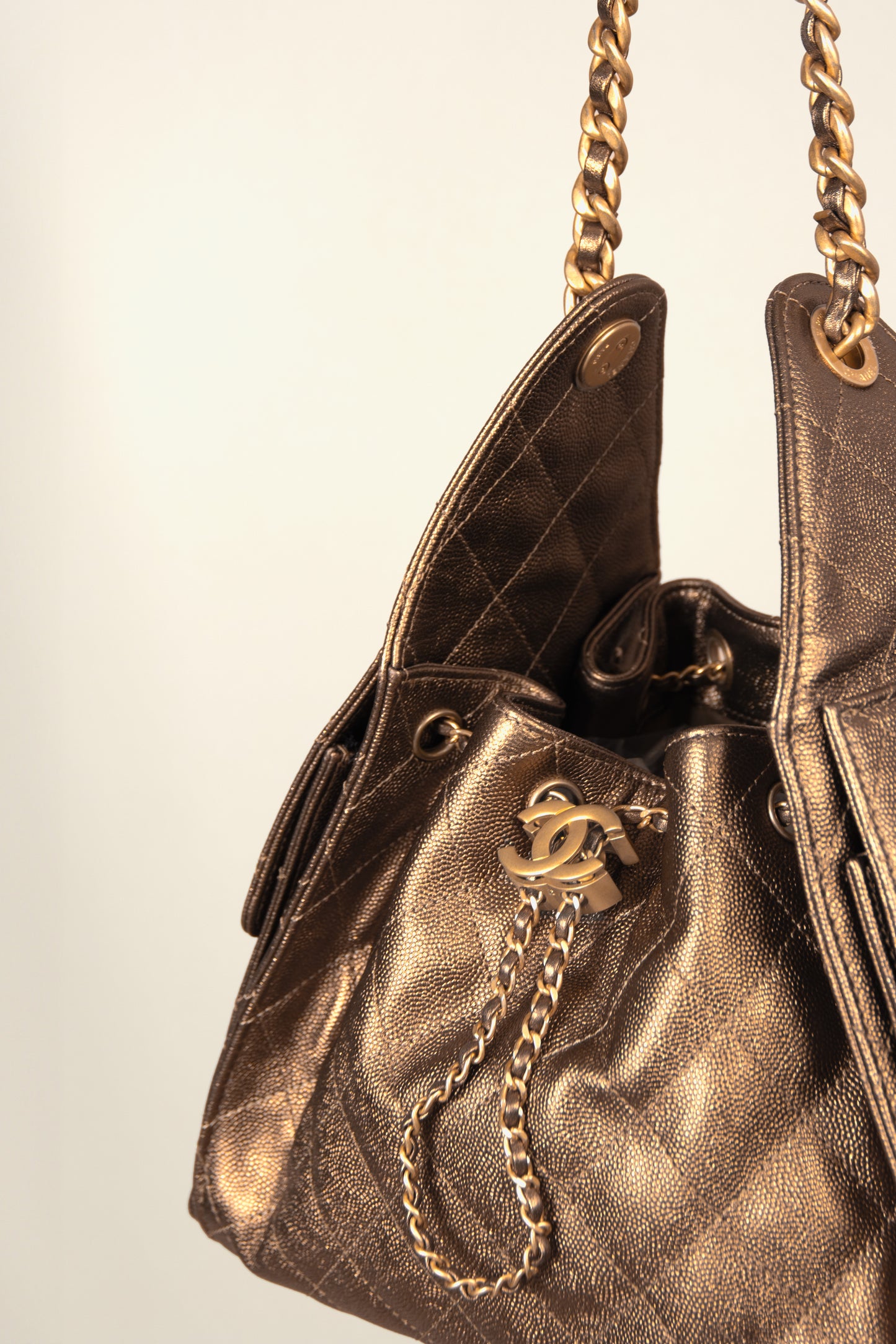 Chanel Hobo 25 Metallic Gold & Bottega Veneta Bronze Sandals
