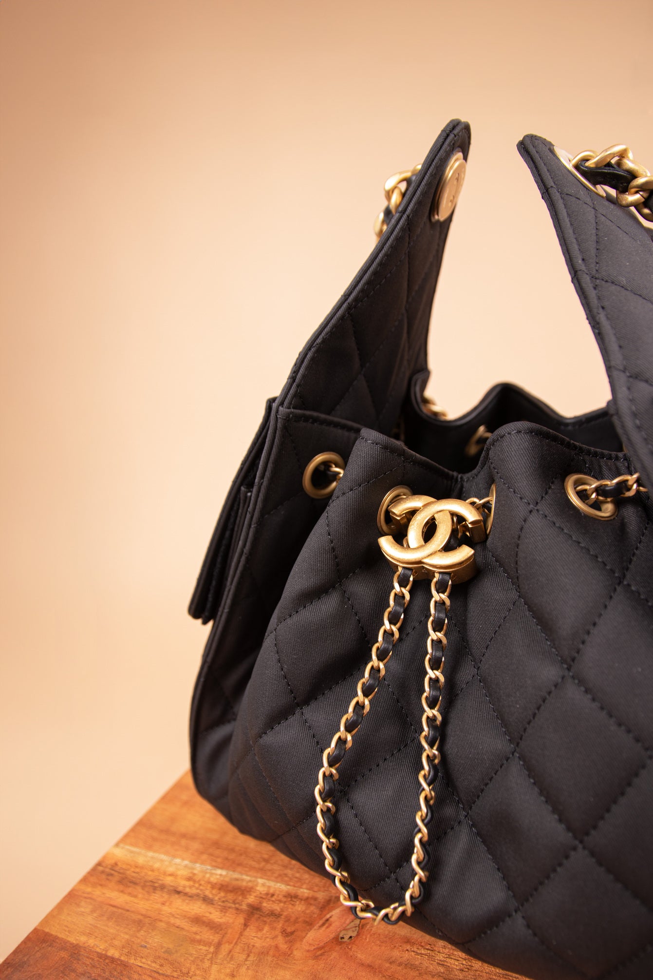 Chanel Black Canvas Hobo 25 Bag