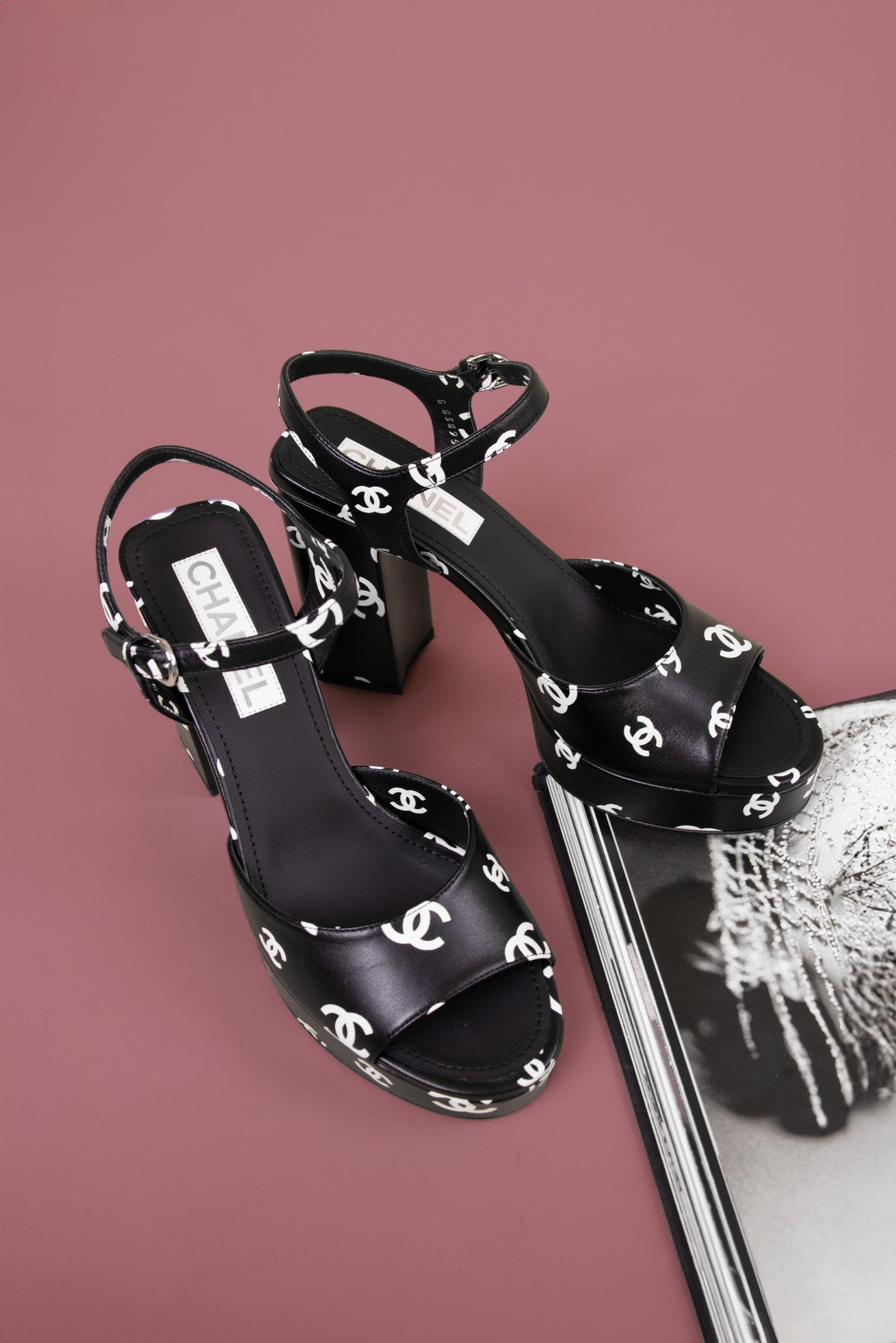 Chanel Black CC Platform Sandals