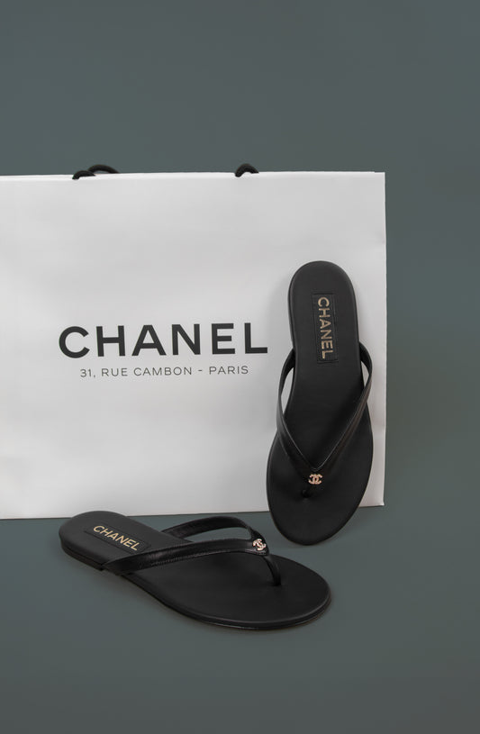 Chanel Black Leather Sandals