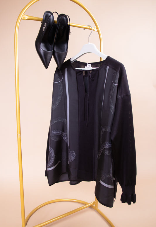 Hermès "Palefroi Remix" Twillaine Vareuse Blouse & Lover 80 Black Pumps