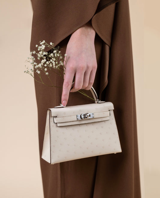 Hermès Mini Kelly 20 in Ostrich Nata PHW