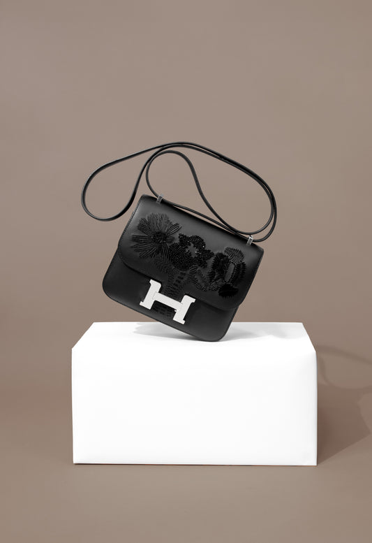 Hermès Dancing Flowers Mini Constance 18 Swift Black PHW