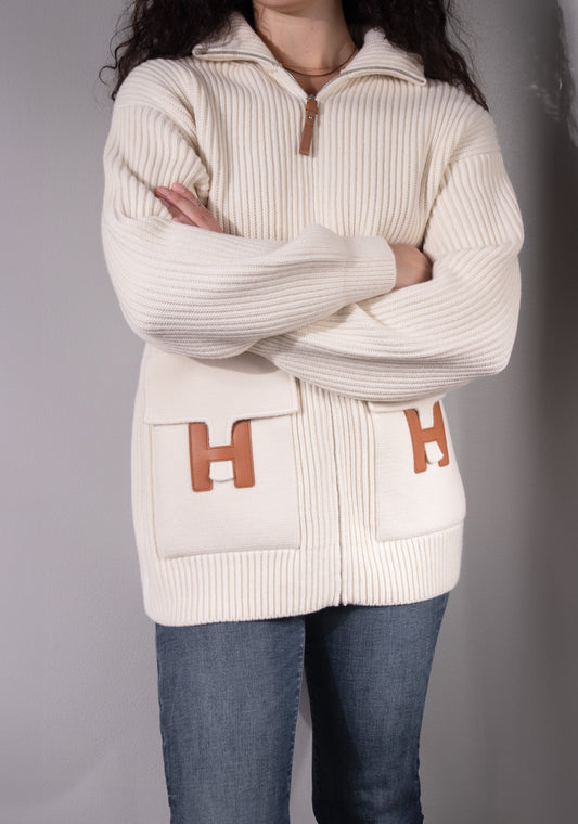 Hermès Wool Knit Jacket in Blanc Naturel