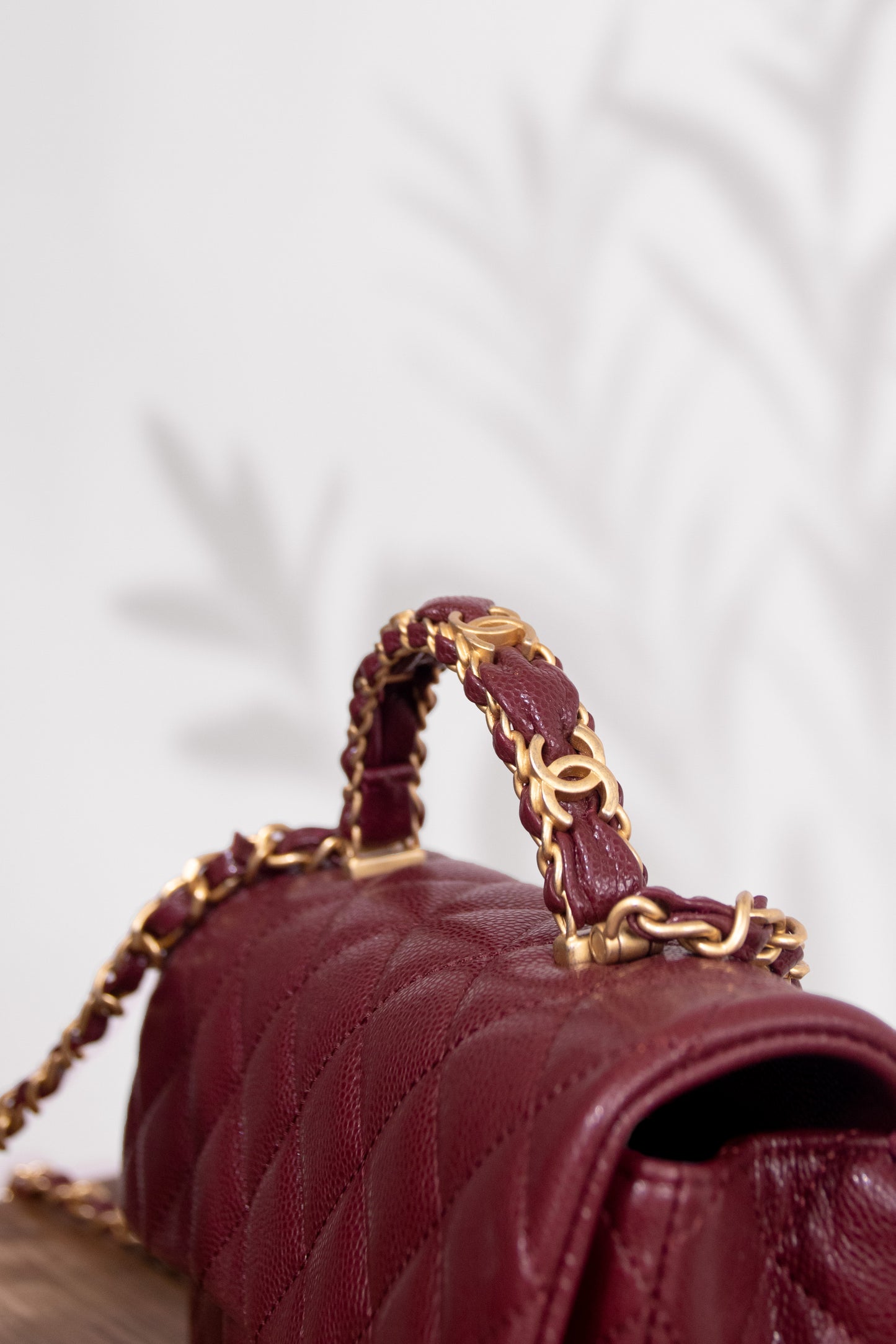 Chanel Small Burgundy Flap Bag with Handle
