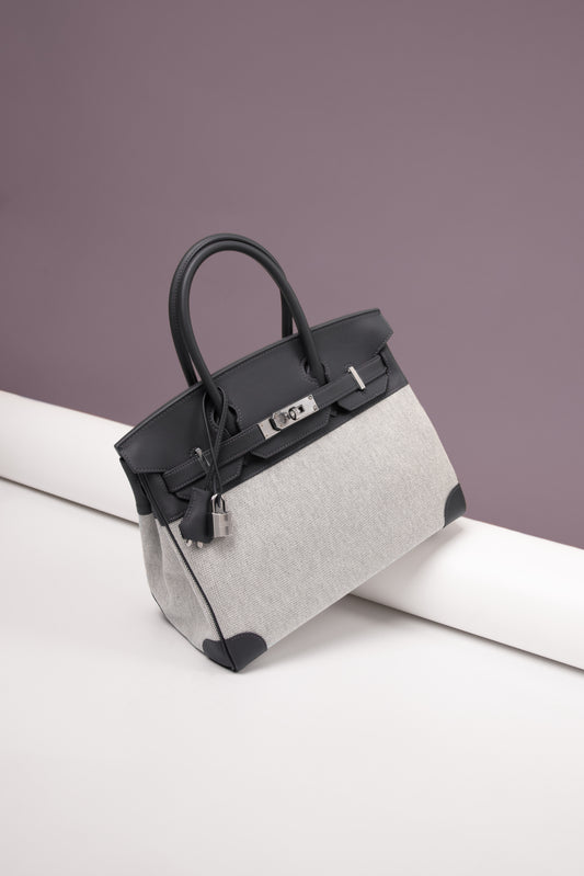 Hermès Birkin 30 Toile H/Veau Swift Ecru/Ardoise PHW