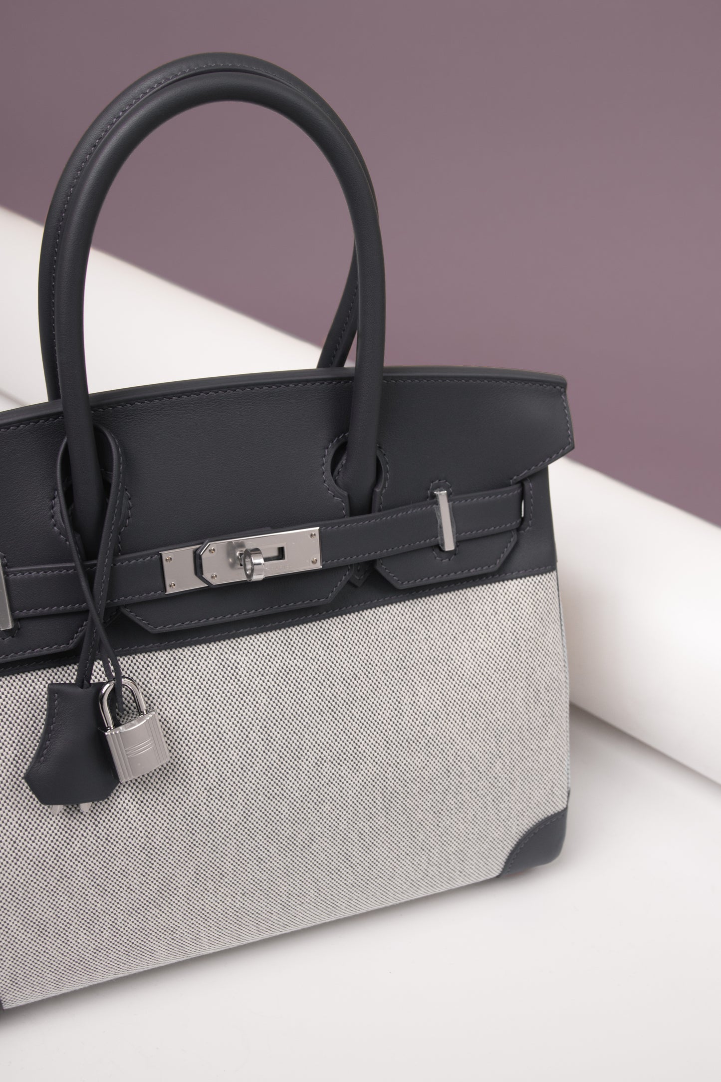 Hermès Birkin 30 Toile H/Veau Swift Ecru/Ardoise PHW