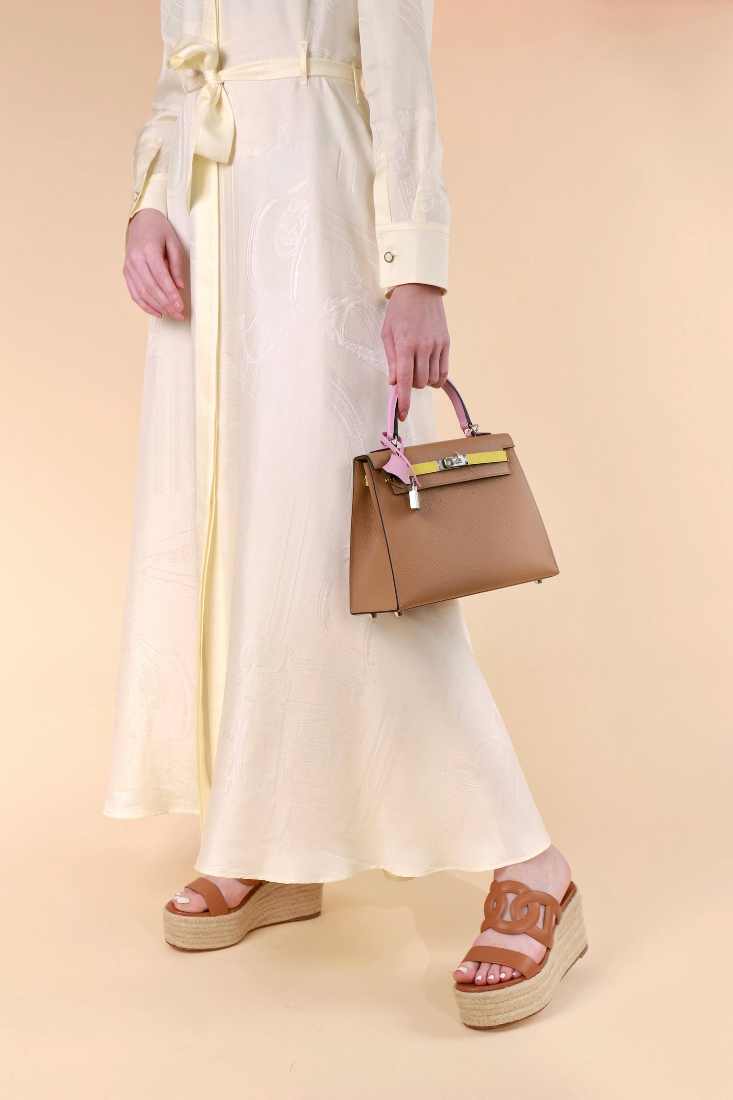 Hermès Kelly 25 Epsom in Chai/Mauve/Lime PHW