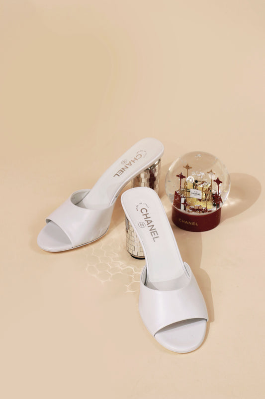 Chanel White Mules