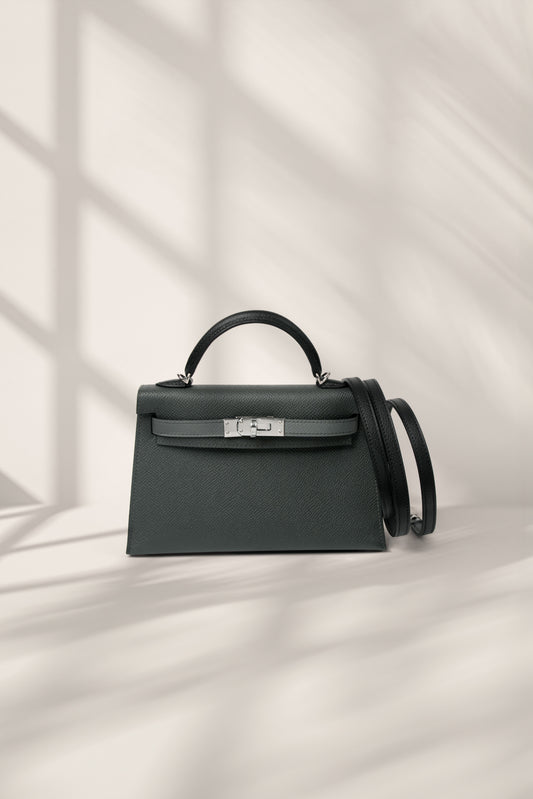 Hermès Mini Kelly 20 Epsom Tricolor Vert Mangrove/ Vert Amande / Black PHW
