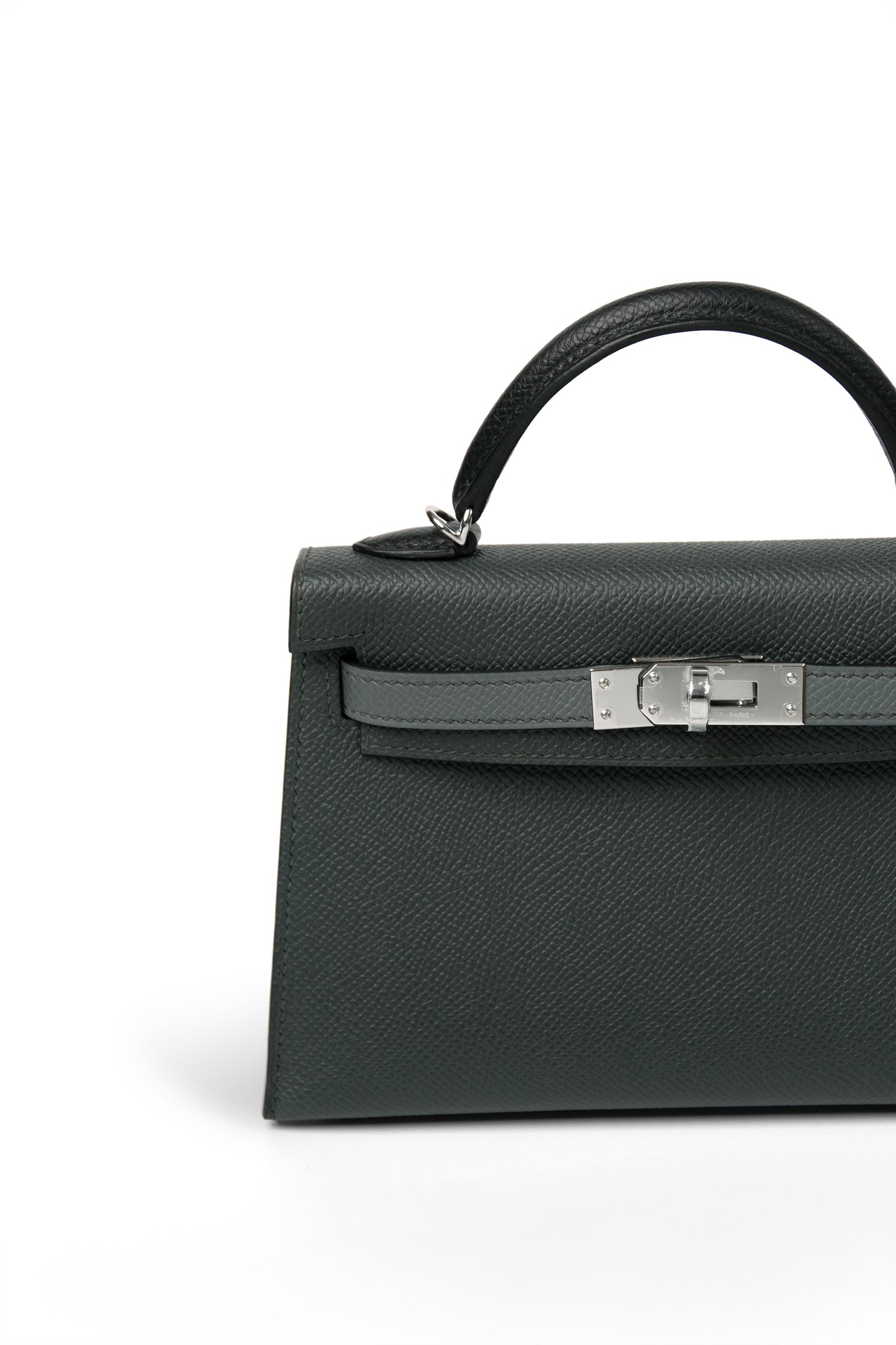 Hermes Mini Kelly Tricolor in Vert Mangrove/Vert Amande/Noir with Silver Hardware