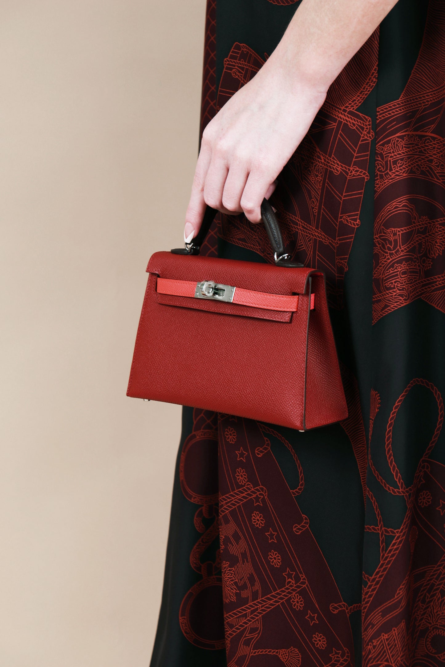 Hermès Mini Kelly Epsom in Rouge Venetian/Rouge Sellier/Rose Texas