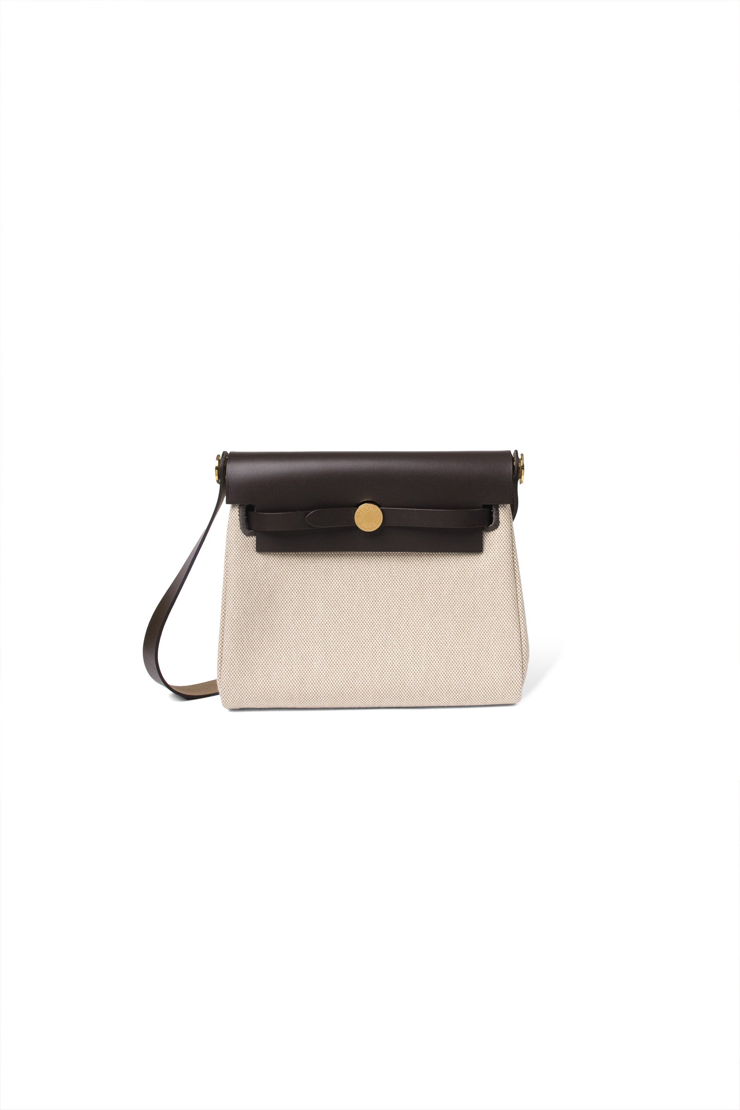 Hermes Mini Herbag in Ebene/Ecru with Gold Hardware