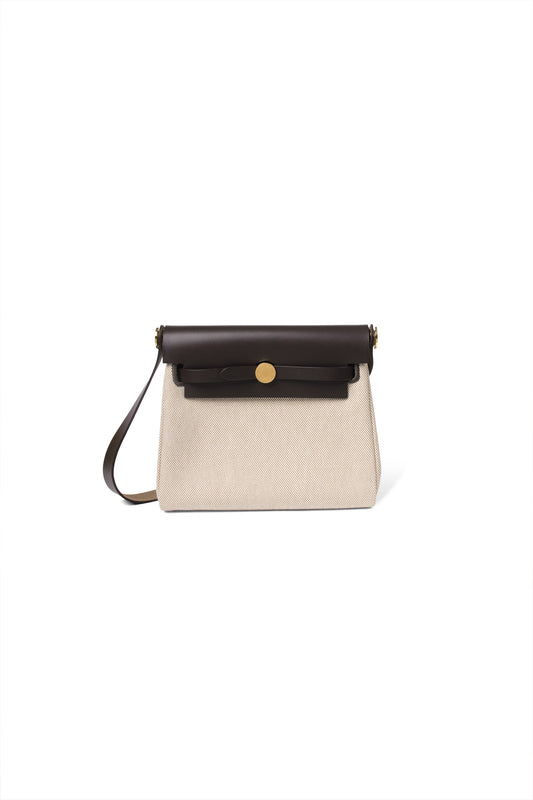 Hermes Mini Herbag in Ebene/Ecru with Gold Hardware
