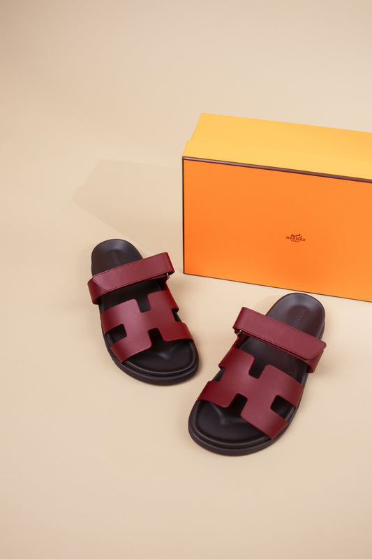 Hermès Chypre Sandals in Burgundy