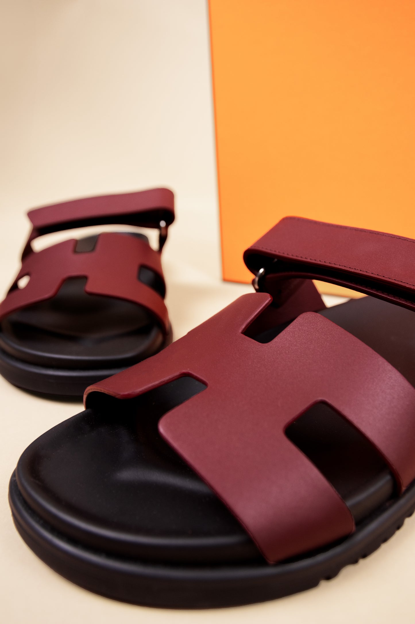 Hermès Chypre Sandals in Burgundy