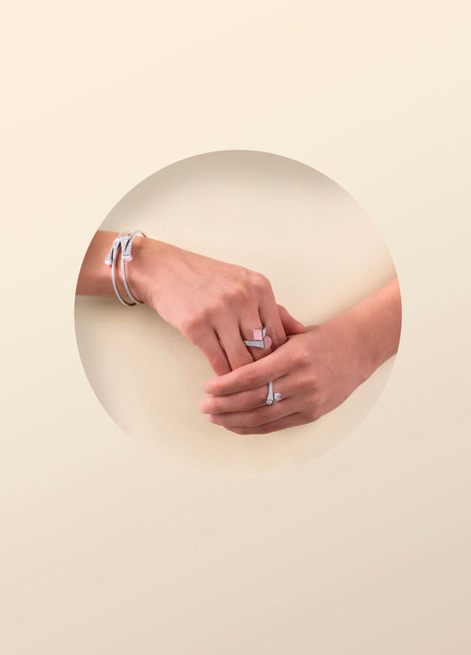 Marli Cleo White Gold Diamond Bangle & Ring in Pink Quartzite & White Agate with White Gold Diamond Ring