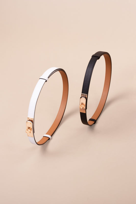 Hermès Kelly Belt in White & Black RGHW