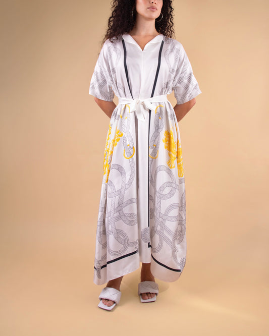 Hermès "Palefroi Remix" Caftan in Blanc Nacre