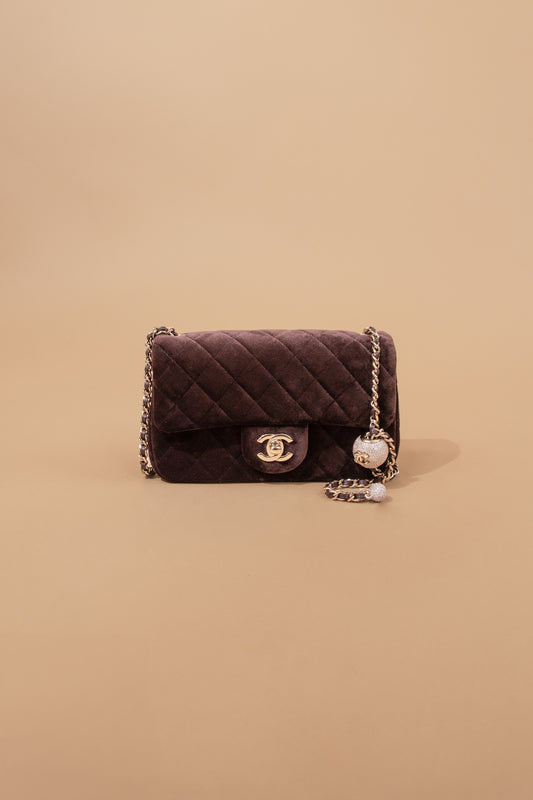 Chanel Mini Brown Velvet Flap Bag