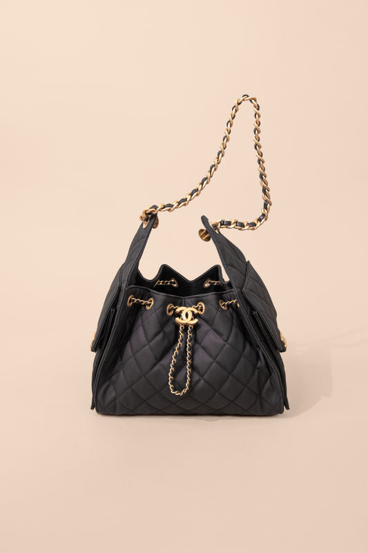 Chanel Hobo 25 Black Canvas Bag