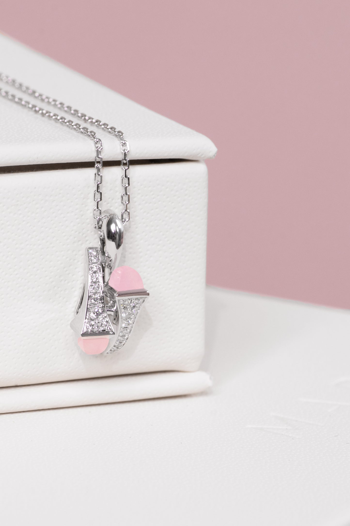 Marli Cleo White Gold Diamond/Pink Quartz Necklace