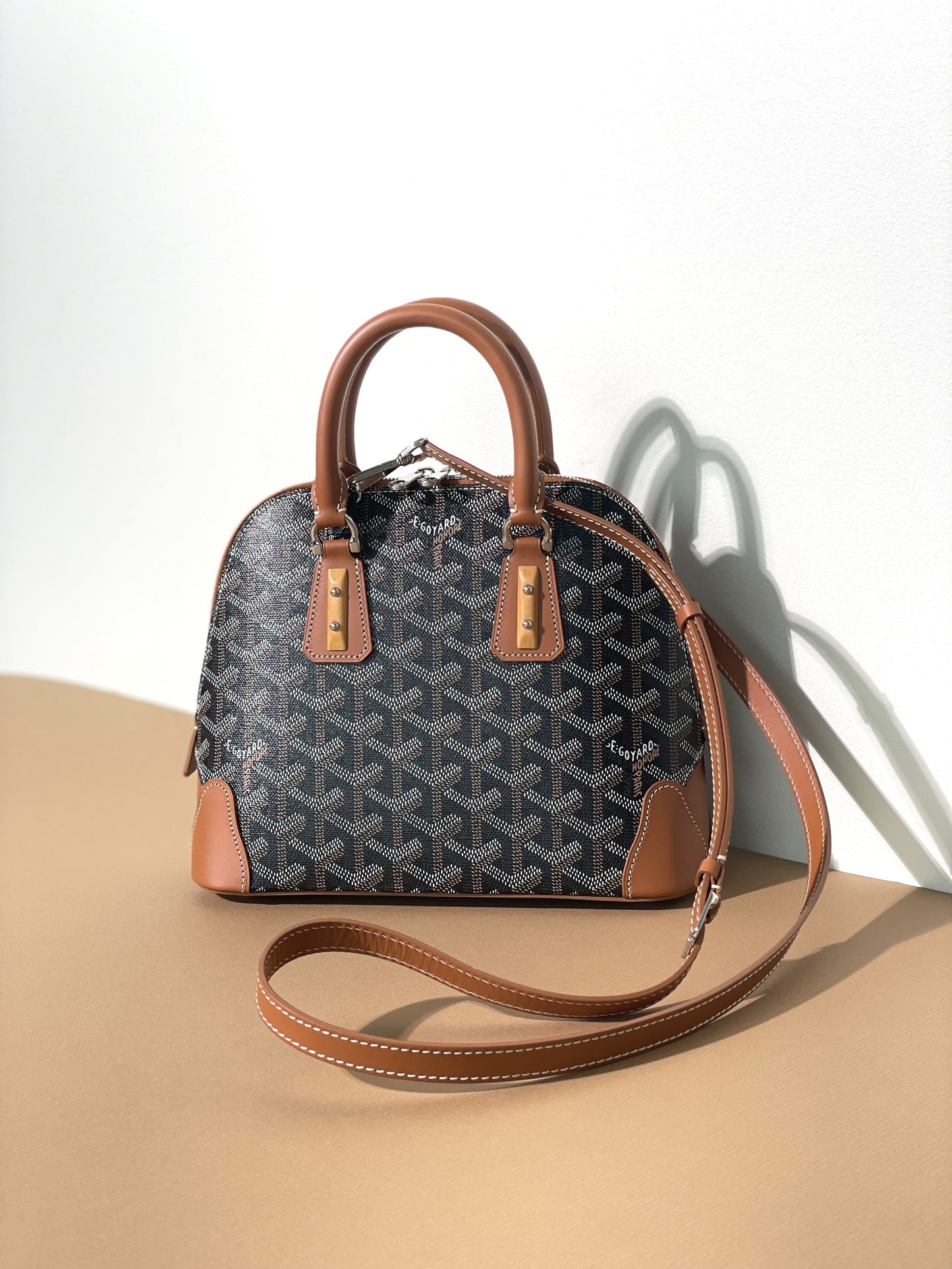 Goyard Mini Vendome Bag Black/Tan With Strap