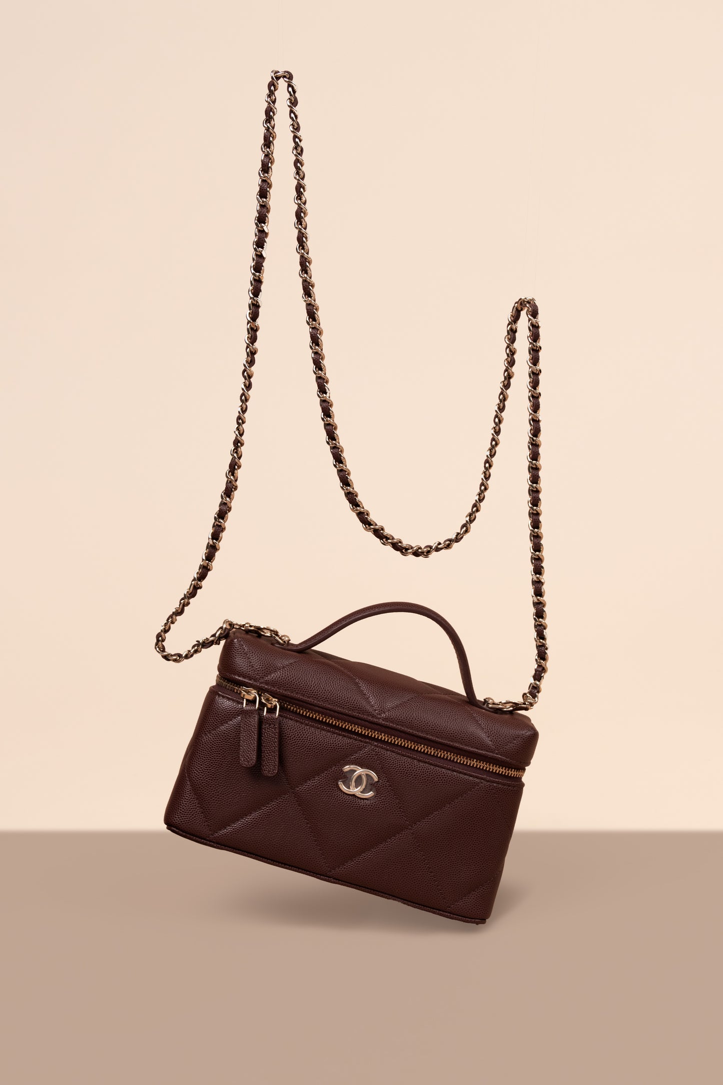 Chanel Brown Vanity Case with Chain