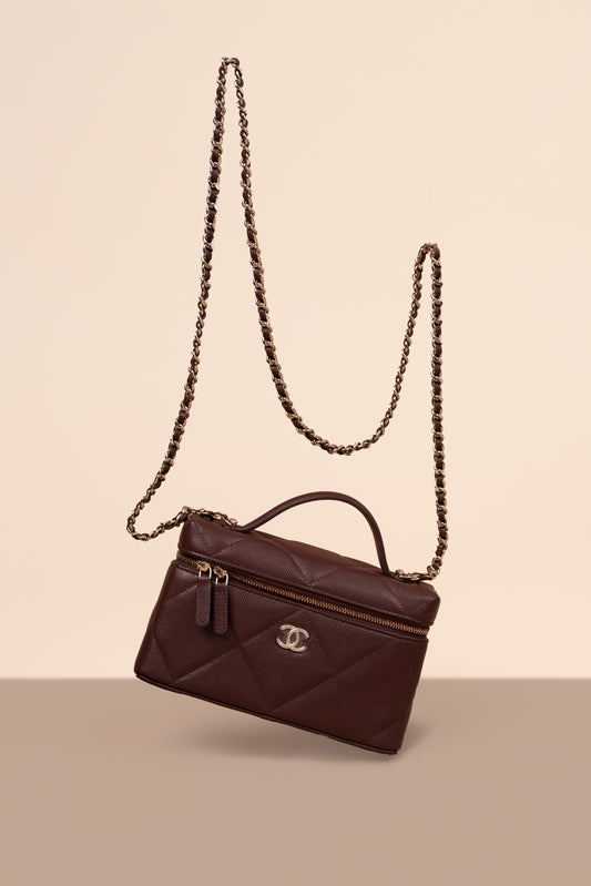 Chanel Brown Vanity Case with Chain