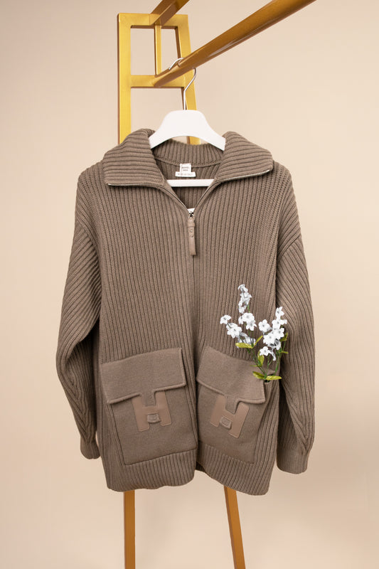 Hermès Wool Knit Jacket in Gris/Etoupe