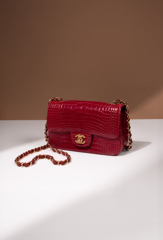 Chanel Small Red Alligator Flap Bag