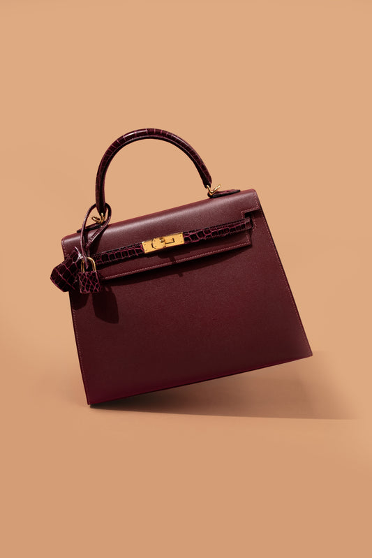 Hermès Kelly 25 Touch Shiny Crocodile Epsom Rouge H GHW